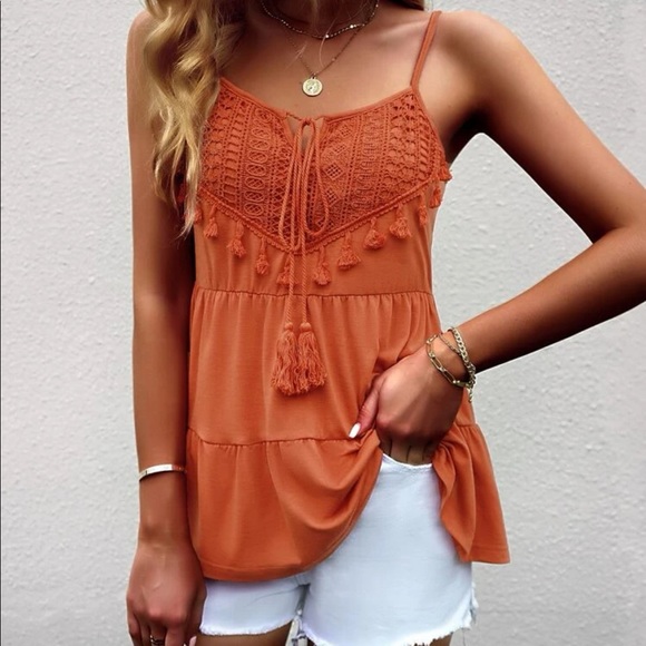 Boho Grey Tassel Tie Casual Ruffle Hem Tank Top LAST PACK - Picture 13 of 16